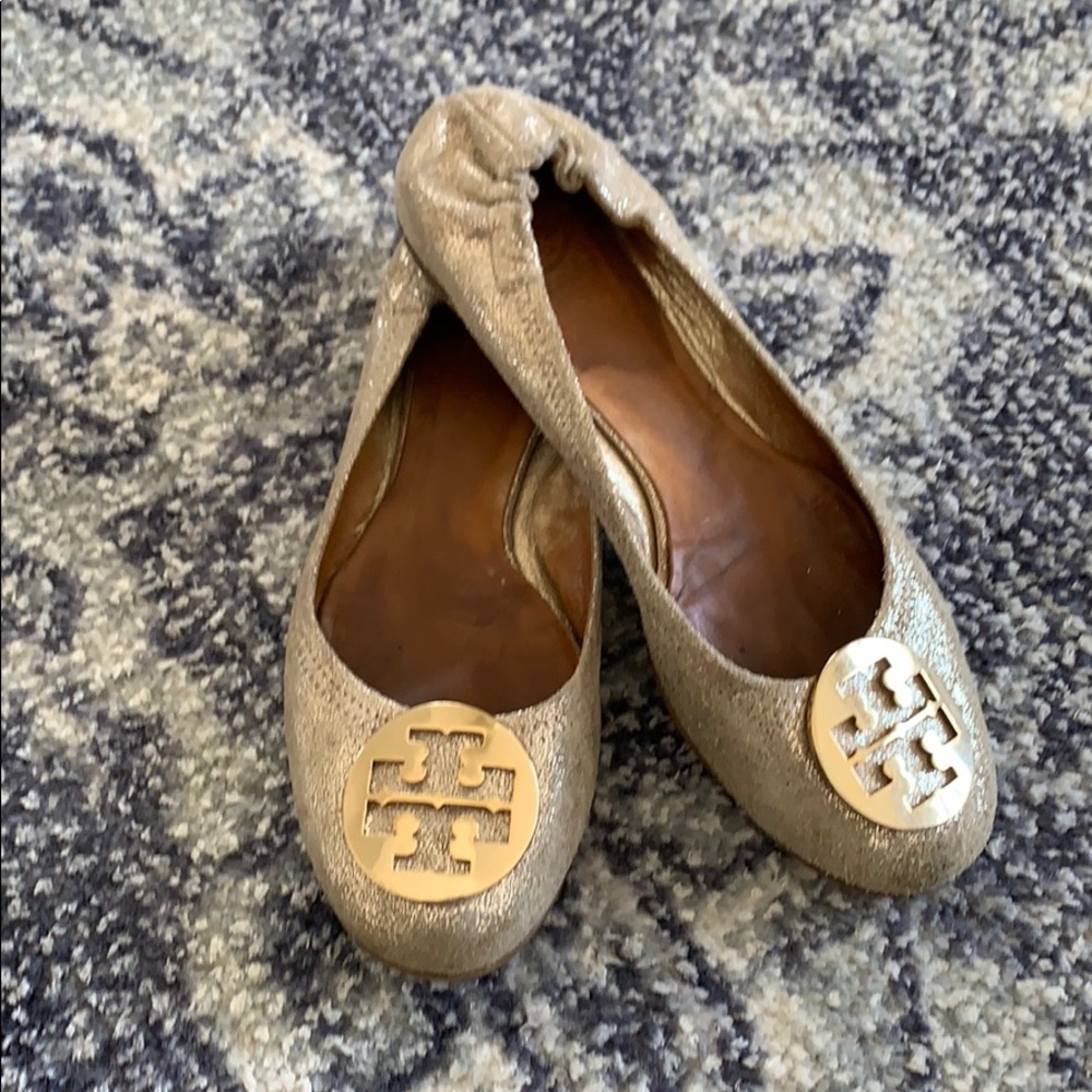 Tory Burch Reva Flats (size 10) Metallic Gold